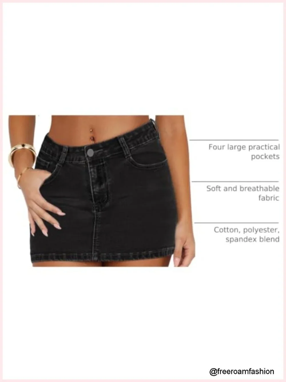 Women's Stretch Denim Mini Skirt Low Waist Zip Fly with Pockets